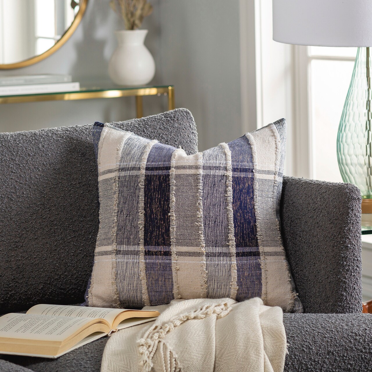 Blue plaid throw pillows deals